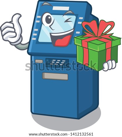 With gift atm machine next to character table