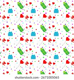 Fondo de regalo, cajas de regalo con arcos, corazones con un Carrito de compras.
