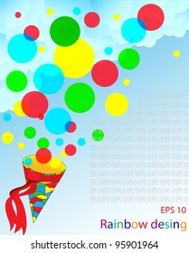 Gift background from multi-colored spheres with a cone