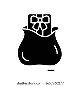 Gift bag black icon, concept illustration, vector flat symbol, glyph sign.