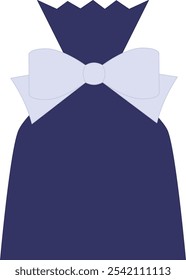 A gift bag with a blue ribbon