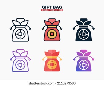 Gift Bag chinese icon set with different styles. Icons designed in filled, outline, flat, glyph and line colored. Editable stroke and pixel perfect. Can be used for web, mobile, ui and more.