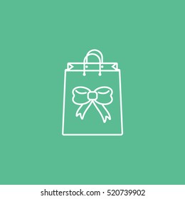 Gift Bag Christmas New Year Line Icon On Green Background