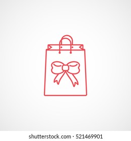 Gift Bag Christmas New Year Red Line Icon On White Background