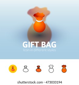Gift bag color icon, vector symbol in flat, outline and isometric style isolated on blur background