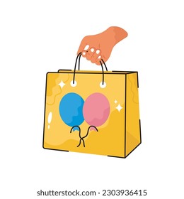 Gift Bag doodle filled vector outline Sticker. EPS 10 file