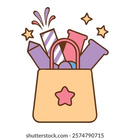 Gift bag with festive decorations vector