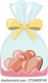 Bolsa de regalo llena de chocolates en forma de corazón, que representan regalos románticos y dulzura del Día de San Valentín.
