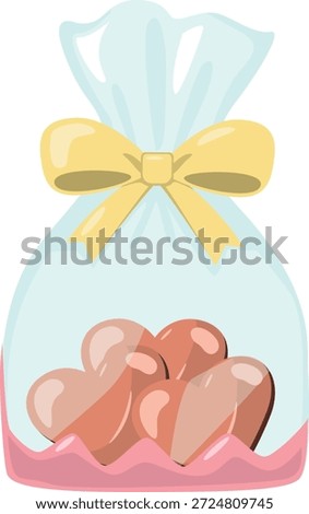 Gift bag filled with heart-shaped chocolates, representing romantic gifts and Valentine’s Day sweetness.