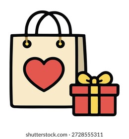 Un corazón del bolso del regalo, caja presente, cinta amarilla, amor, celebración, felicidad, sorpresa