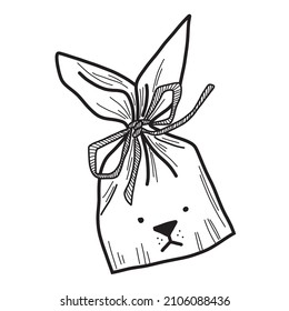 Gift bag icon in doodle style. Black and white hand drawn illustration. Gift with for valentine's day