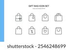 Gift Bag Icon Set, Linear and Simple Vector Symbols of Shopping Gift Bags for Retail, E-commerce, and Holiday Seasonal Promotions, Online and Digital Shops. Vector Editable Isolated Goody Bags.
