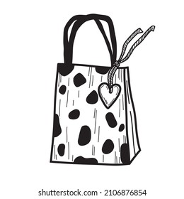 Gift bag icon for valentine's day. Gift in vector black and white illustration.
