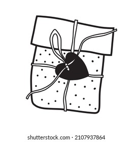 Gift bag icon for valentine's day. Gift in vector black and white illustration.
