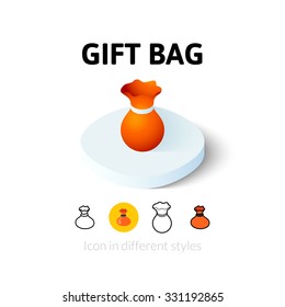 Gift bag icon, vector symbol in flat, outline and isometric style