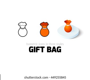 Gift bag icon, vector symbol in flat, outline and isometric style