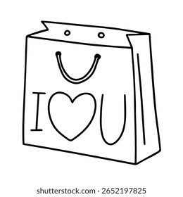 Saco de presente com a inscrição I love you vetor doodle illation