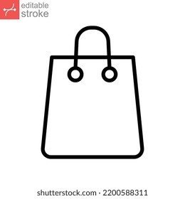 Gift bag line icon. Paper shopping bag for store online e-commerce. Package market handbag, kitbag. outline simple pictogram. Editable stroke. Vector illustration Design on white background. EPS 10