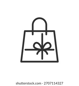 Bolsa de regalo, icono lineal. Compras y embalaje de regalo. Línea con trazo editable.