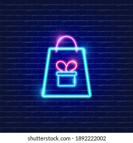 Gift bag neon icon. Holiday concept. Vector illustration for design.