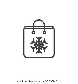Gift Bag with Snowflake line icon, outline vector sign, linear pictogram isolated on white. logo illustration