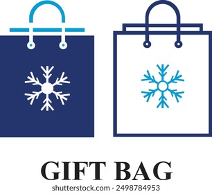  Gift Bag Winter icon set isolated on white background. Editable colorful Icons of Cool Weather in fill and line style.