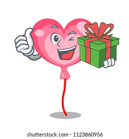 With gift ballon heart mascot cartoon
