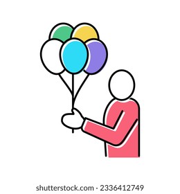 gift balloon holding human color icon vector. gift balloon holding human sign. isolated symbol illustration