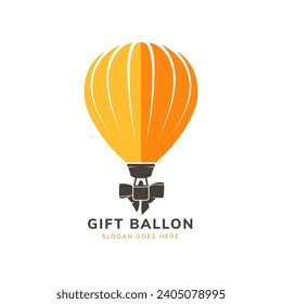 gift balloon logo design template. the idea combination between air balloon with ribbon of gift. orange and brown color. isolated on square background.