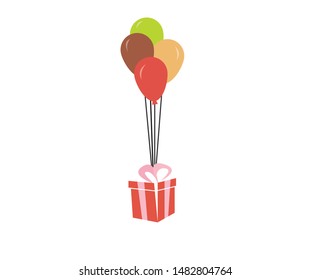 Gift with balloon vector illustration.