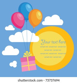 gift with balloons. cute frame design. vector illustration