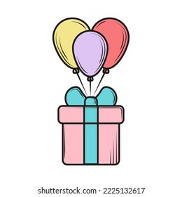 gift with balloons icon isolated