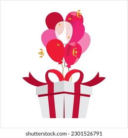 icono de regalo con globos, vector, ilustración, símbolo