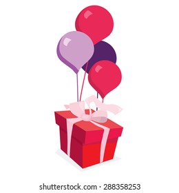 A gift with balloons vector illustration.