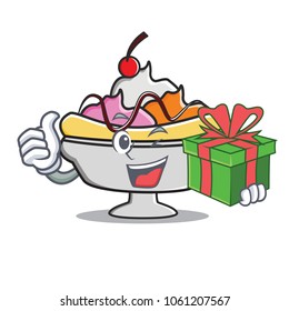 With gift banana split mascot cartoon