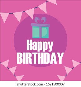 gift and banner pennant design, Happy birthday card celebration decoration surprise party anniversay and invitation theme Vector illustration
