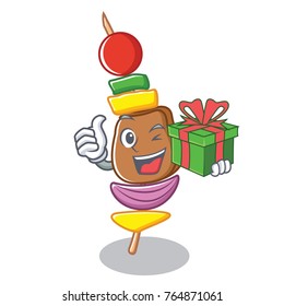 With gift barbecue character cartoon style With gift barbecue character cartoon style