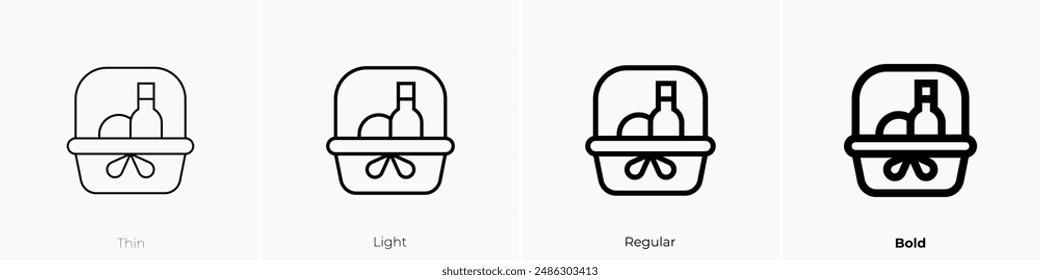icono de cesta de regalo. Diseño de estilo fino, ligero, regular y audaz aislado sobre fondo blanco