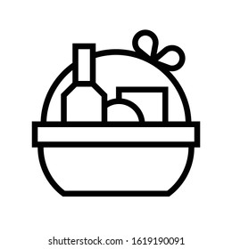 Gift Basket Vector Illustration, Line Design Icon