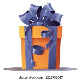 Gift with a beautiful bow on an isolated background. Christmas and New Year decor. Box tied with a satin ribbon. Sticker, gift icon