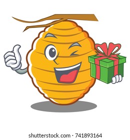 With gift bee hive character cartoon