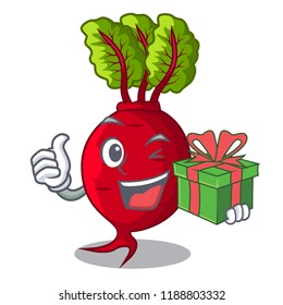 With gift beetroot with leaves isolated on mascot