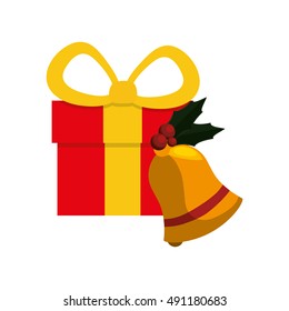 Gift and bell icon. Merry Christmas season decoration figure theme. Isolated design. Vector illustration