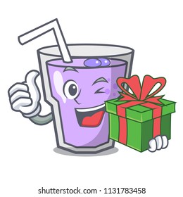 With gift berry smoothie mascot cartoon