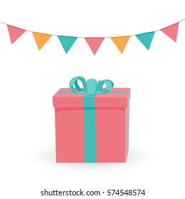Gift birthday box vector illustration. For your card, invitation design.