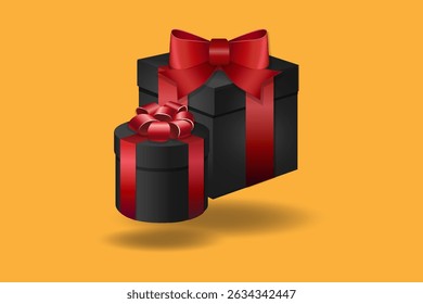 Gift black box with red bow. Vector illustration