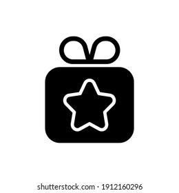 Gift black glyph icon. Sending presents using internet application. Special time event. Mobile interface for application. Silhouette symbol on white space. Vector isolated illustration