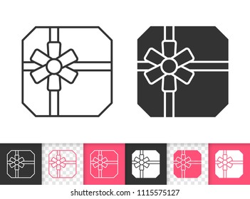 Gift black linear and silhouette icons. Thin line sign of bounty box. Present outline pictogram isolated on white, color, transparent background. Vector Icon shape. Gift simple symbol closeup