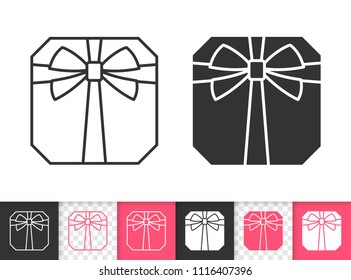 Gift black linear and silhouette icons. Thin line sign of bounty box. Present outline pictogram isolated on white, color, transparent background. Vector Icon shape. Gift simple symbol closeup