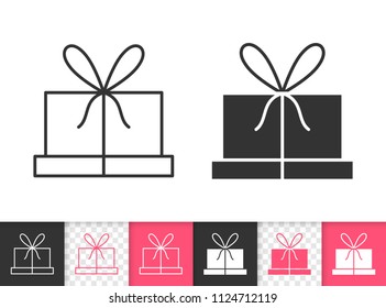 Gift black linear and silhouette icons. Thin line sign of bounty box. Present outline pictogram isolated on white, color, transparent background. Vector Icon shape. Gift simple symbol closeup